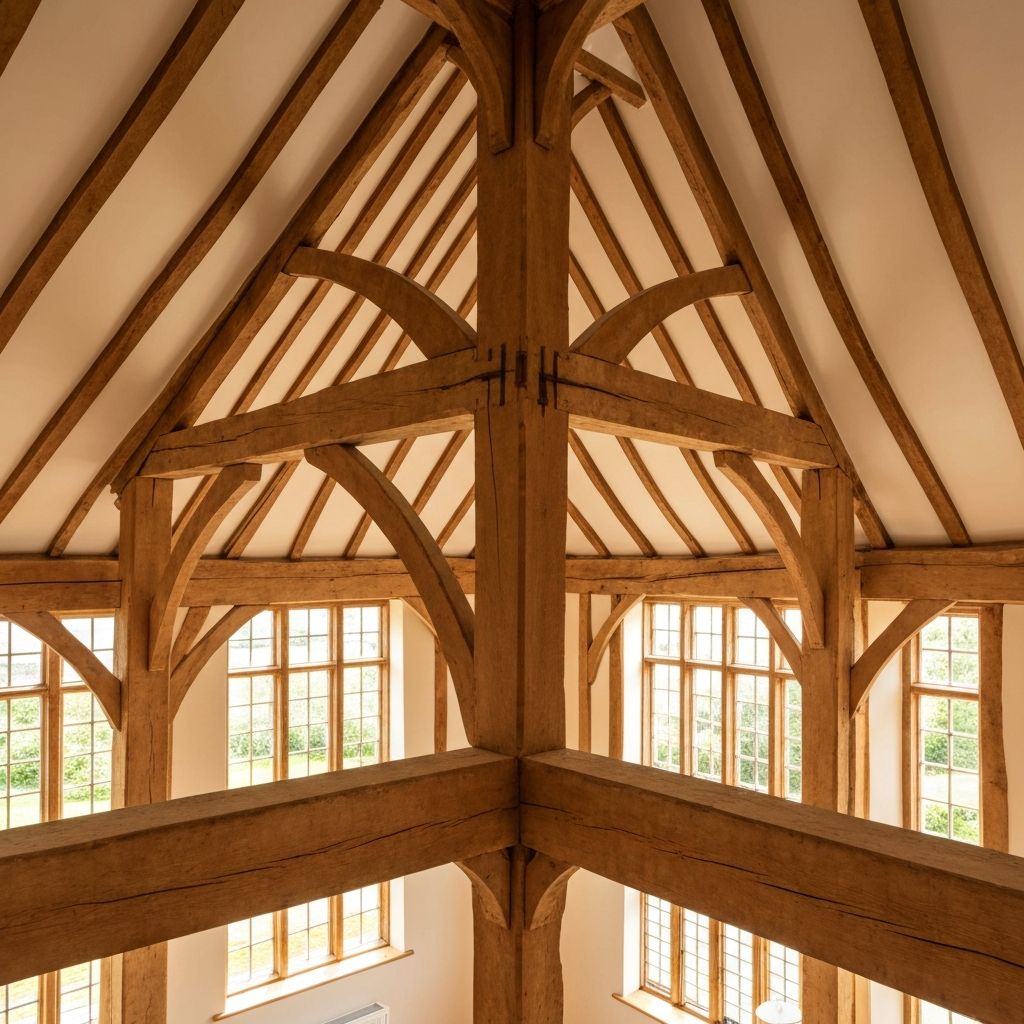 Exposed oak ceiling beams installation